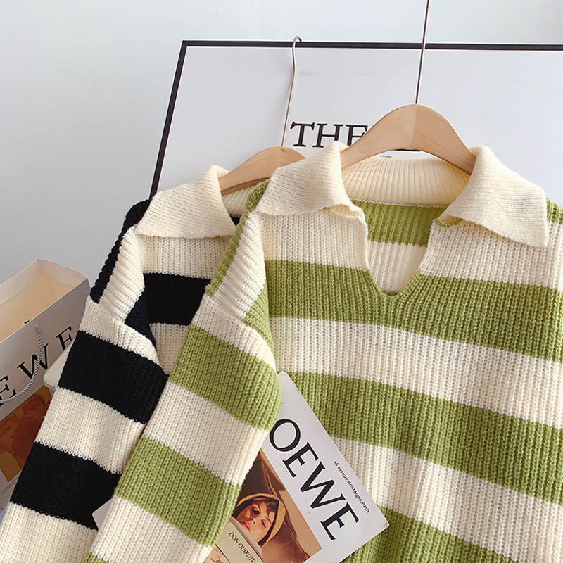 Striped loose Pullover Sweater sweater top  5115