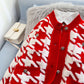 Pull cardigan à carreaux Qianniao manteau tricoté xiaoxiangfeng 5087