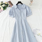 Robe rétro à col en V, taille fine, pause thé 4265