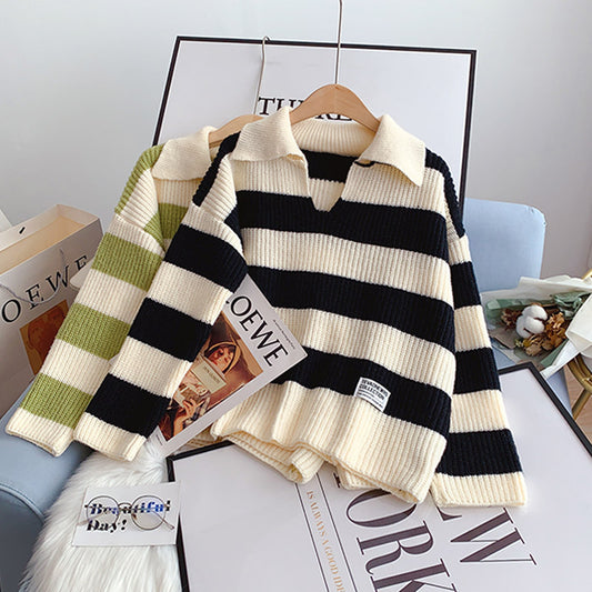 Striped loose Pullover Sweater sweater top  5115