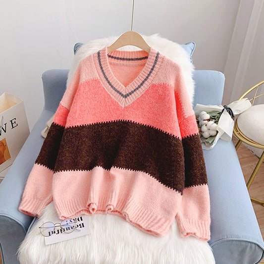 Mohair contrast V-Neck Sweater sweater sweater top  5170