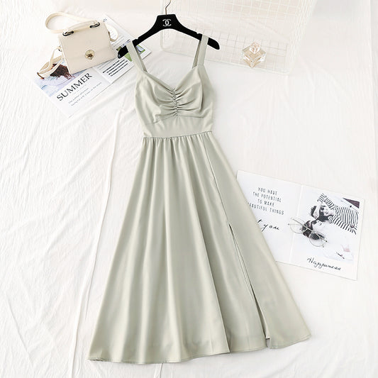 French retro style, slim waist, Mori skirt  4109