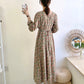 Robe fleurie vintage féerique à lacets et col carré jusqu'aux genoux 3911