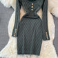 Robe sexy à manches longues, col carré, tricotée, sac, bas de hanche, 3781