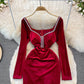 Robe portefeuille sexy en velours avec tempérament diamant, taille fine et hanches 3750