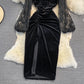 Robe portefeuille en velours doré à fond de tempérament 3780