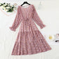 Jupe fleurie super xiansen à col rond et ceinture en mousseline de soie 3932
