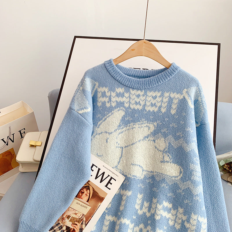 Japanese retro cute rabbit jacquard sweater  5175