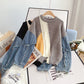 Pull à manches en denim cousues, haut de niche 4923
