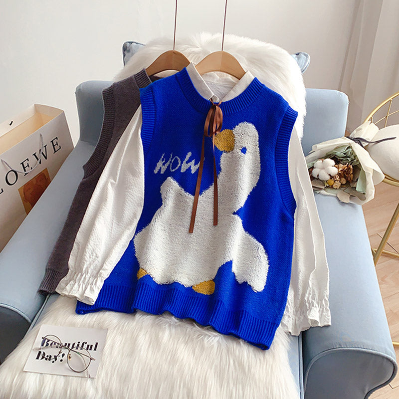 Japanese cute cartoon college style knitted vest vest  5215