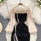 Robe en velours taille haute à col carré 3765