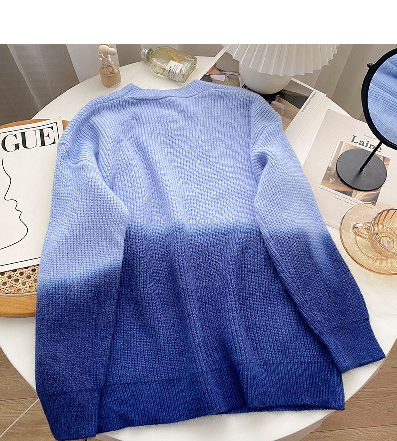 Niche design personalized gradient knitted long sleeve Pullover loose top  6111