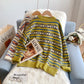 Pull jacquard doux et ciré vintage à col rond pour femme 5166