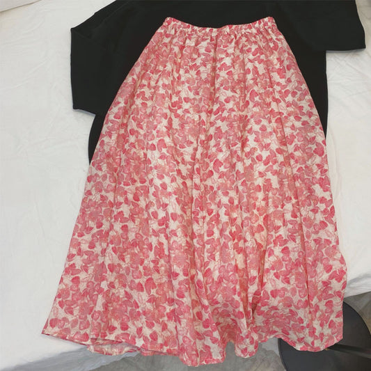 Ramie, leaf floral A-line skirt  3568