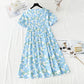 Robe en coton et lin à manches bouffantes, coupe vent douce, fleurs cassées, 4248