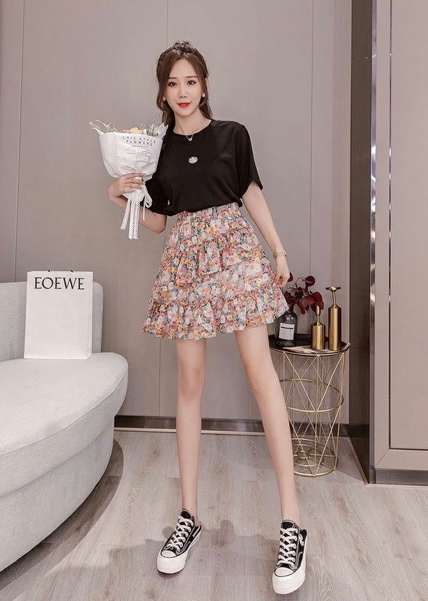 Flower skirt, country style, oil painting little fresh chiffon cake skirt  3547