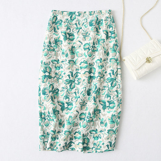 Printed skirt, high waist, straight skirt,slit, A-line pencil skirt  3565