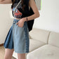 Spice Girl denim skirt, American vintage pleated skirt, patchwork high-waisted A-line shorts  3554