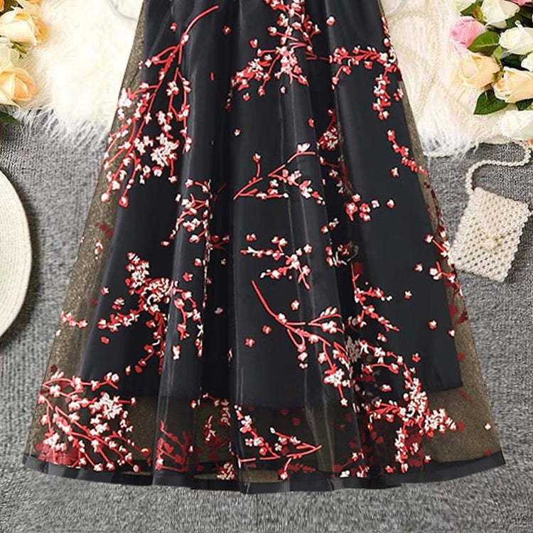 Mesh skirt, high-waisted print bouffant skirt with zipper, A-line skirt midi tulle skirt  3602