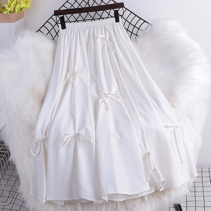 Summer, new style, high-waisted, bow-tie mid-length, stylish full-length A-line skirt  3544