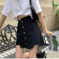 Jupe noire irrégulière, été, nouveau style, jupe trapèze taille haute 3656