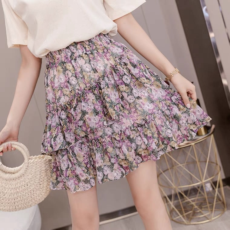 Flower skirt, country style, oil painting little fresh chiffon cake skirt  3547