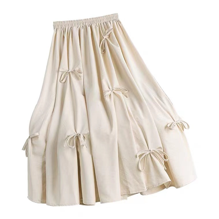 Summer, new style, high-waisted, bow-tie mid-length, stylish full-length A-line skirt  3544