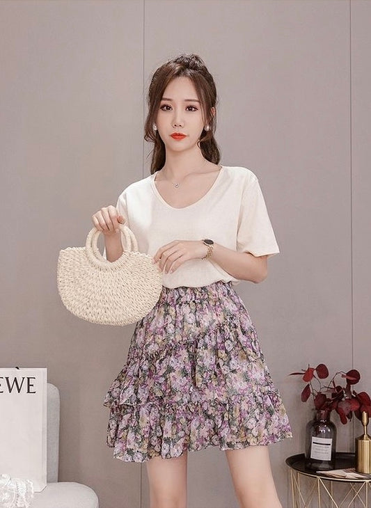 Flower skirt, country style, oil painting little fresh chiffon cake skirt  3547