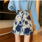 Jupe de peinture à l'huile, nouveau style, taille haute, jupe courte, jupe fesse, jupe trapèze fendue 3558