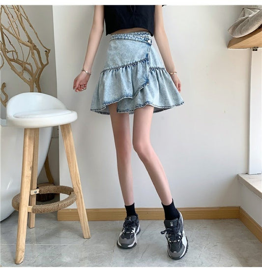 Sweet cool skirt , little skirt, versatile flounces, fashion denim skirt  3553