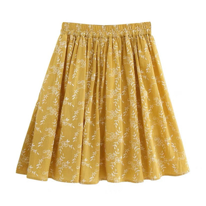 New, private custom, cotton and linen, small floral embroidered skirt, all-match, art,little fresh skirt  3579