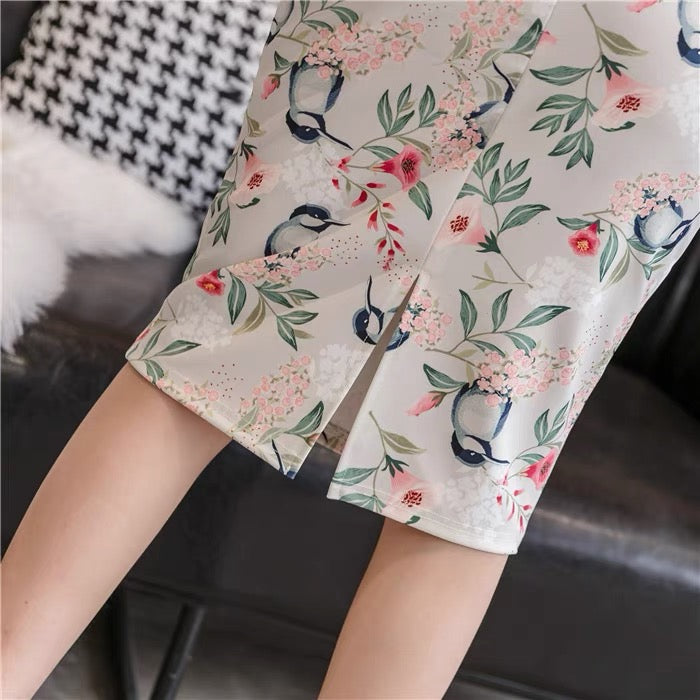 Spring and summer, new style, high waist skirt, slit midi skirt, elegant printed bodycon skirt  3537