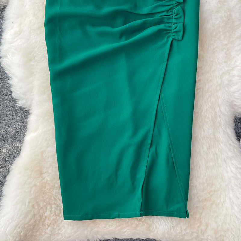 Tight skirt, class, slim, versatile, pleated, high-waisted A-line bodycon skirt  3532