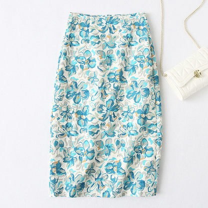 Printed skirt, high waist, straight skirt,slit, A-line pencil skirt  3565