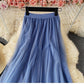 Jupe en maille irrégulière à taille élastique, jupe trapèze mi-longue taille haute, jupe féerique à poils longs 3525