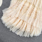 Nouveau style, taille haute, couleur unie, ourlet irrégulier, jupe pompeuse à épissure en maille, jupe ample trapèze 3527