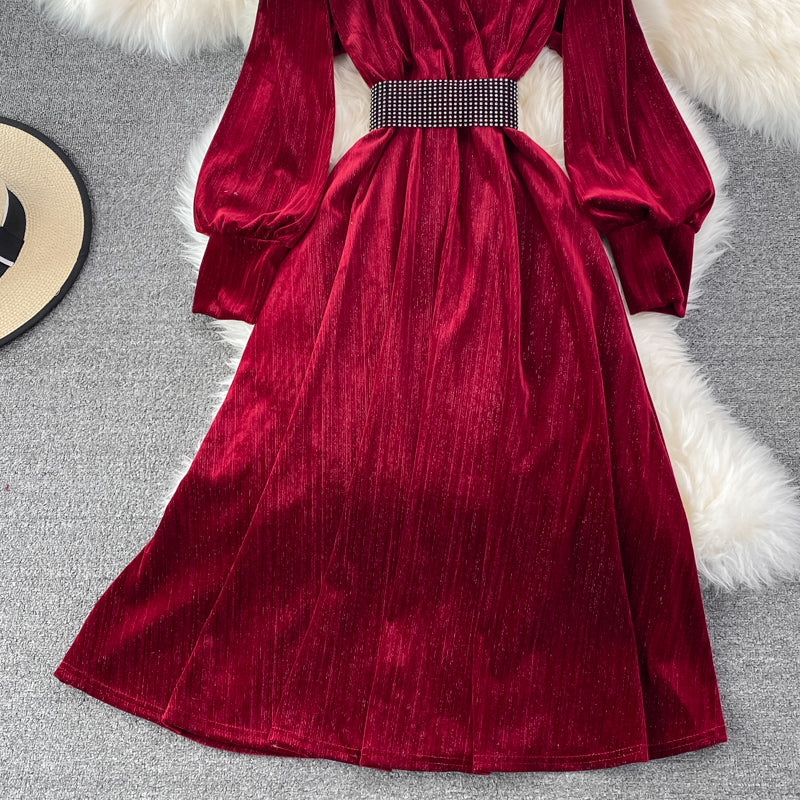 Elegant Velvet Long Sleeve Dress Fashion Dress  10849