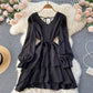 Simple V Neck Long Sleeve Dress Fashion Dress  10775