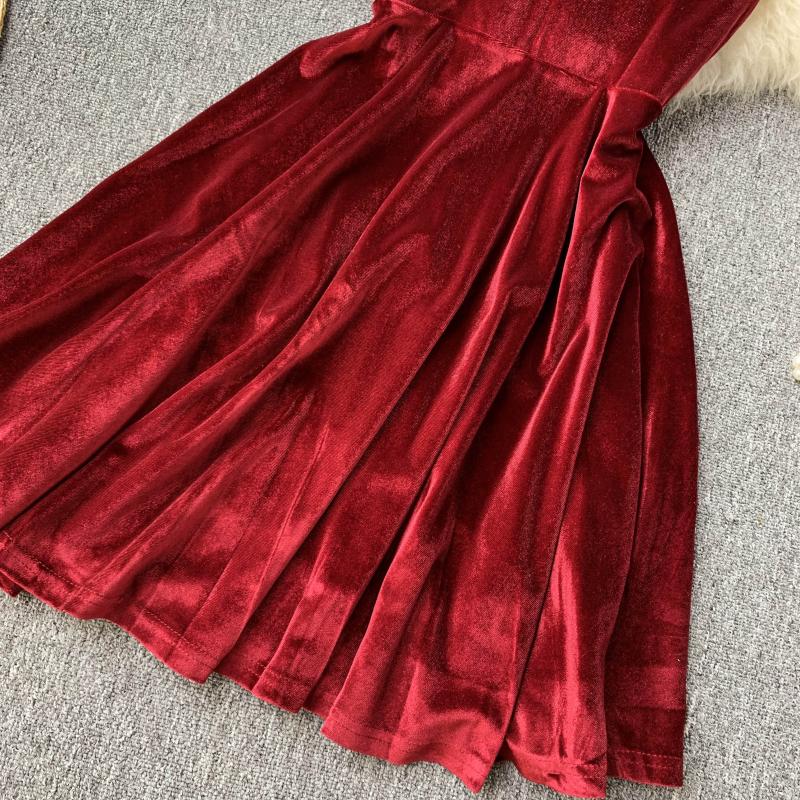 Cute Velvet Short A Line Dress Fashion Dress  10789