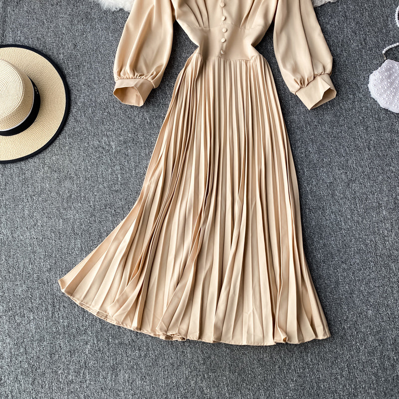 Simple V Neck Long Sleeve Dress Fashion Dress  10805