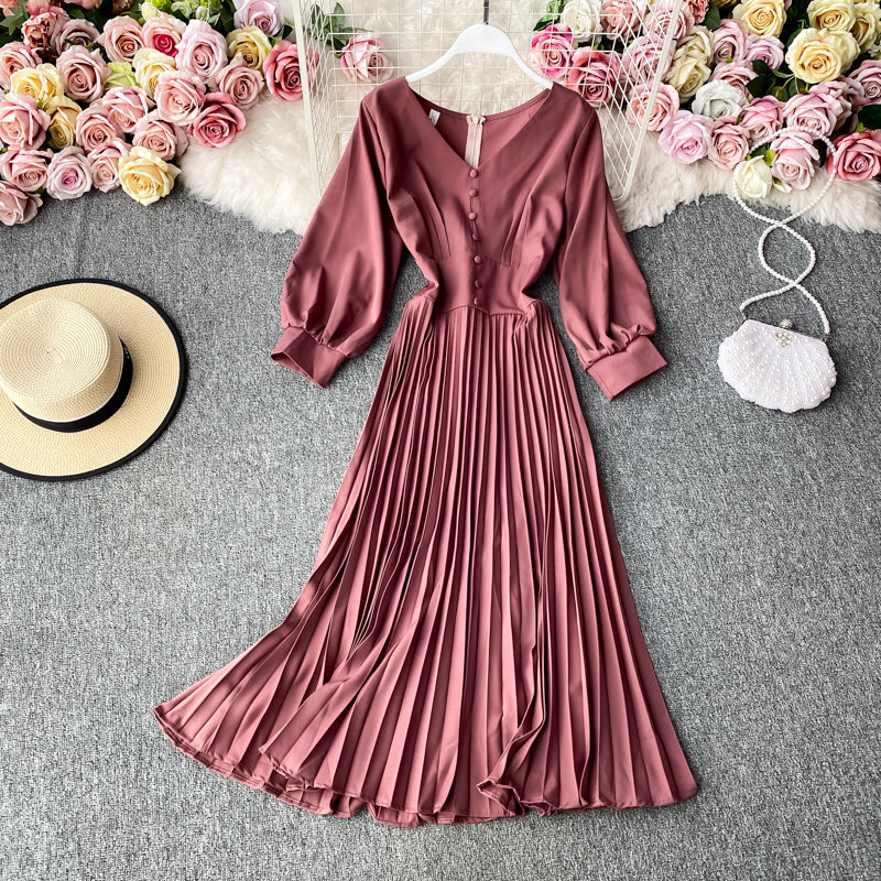 Simple V Neck Long Sleeve Dress Fashion Dress  10805