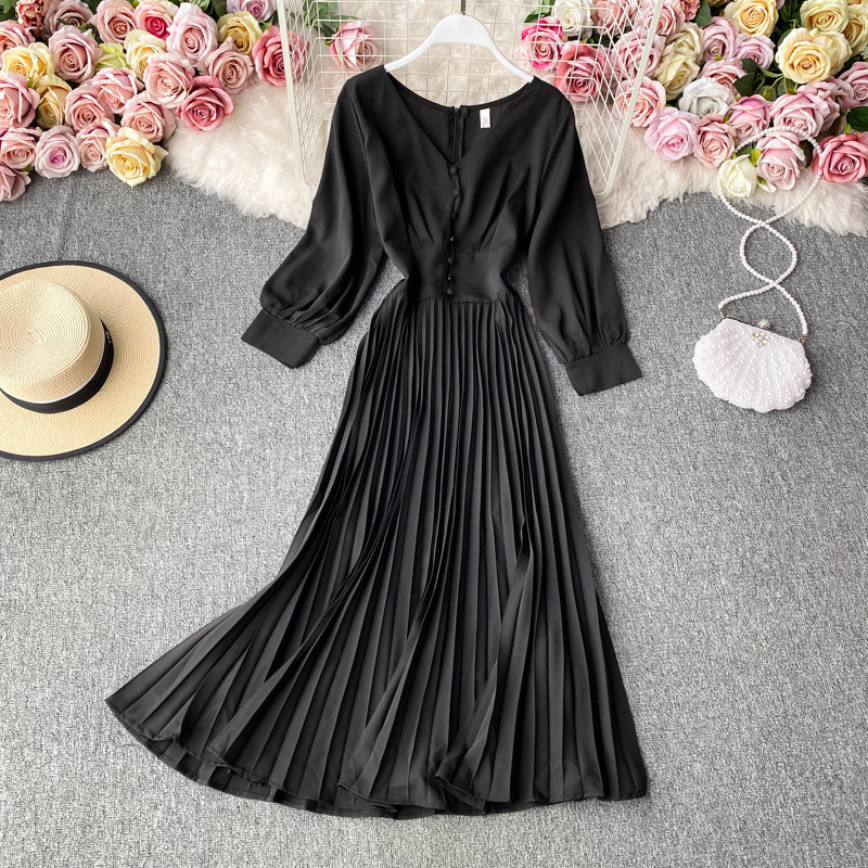 Simple V Neck Long Sleeve Dress Fashion Dress  10805